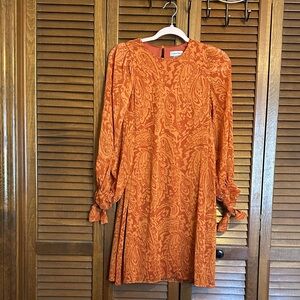 Calvin Klein Sheer Paisley Dress | Metallic Detail | Size 2 | NWOT